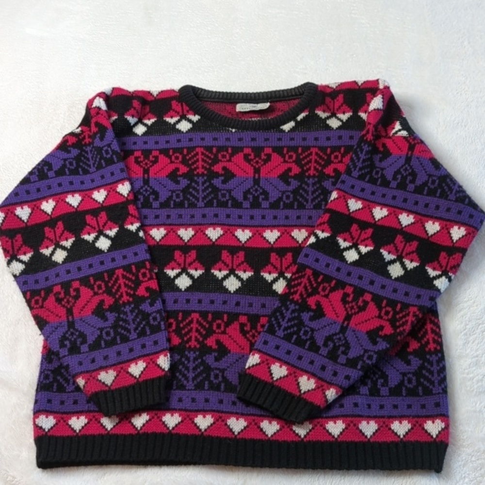 Vintage Spring Seasons Fair Isle Retro Knit Sweater Made in USA Size L